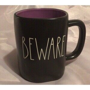 BEWARE Rae Dunn Coffee Mug Cup-Black & Purple-NEW-Halloween Fall Season